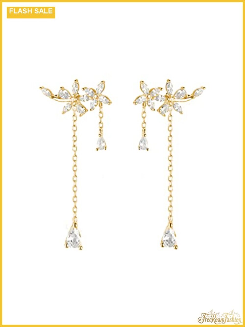 Sterling Silver Dainty CZ Flower Wrap Dangle Earrings for Women Bridal Wedding